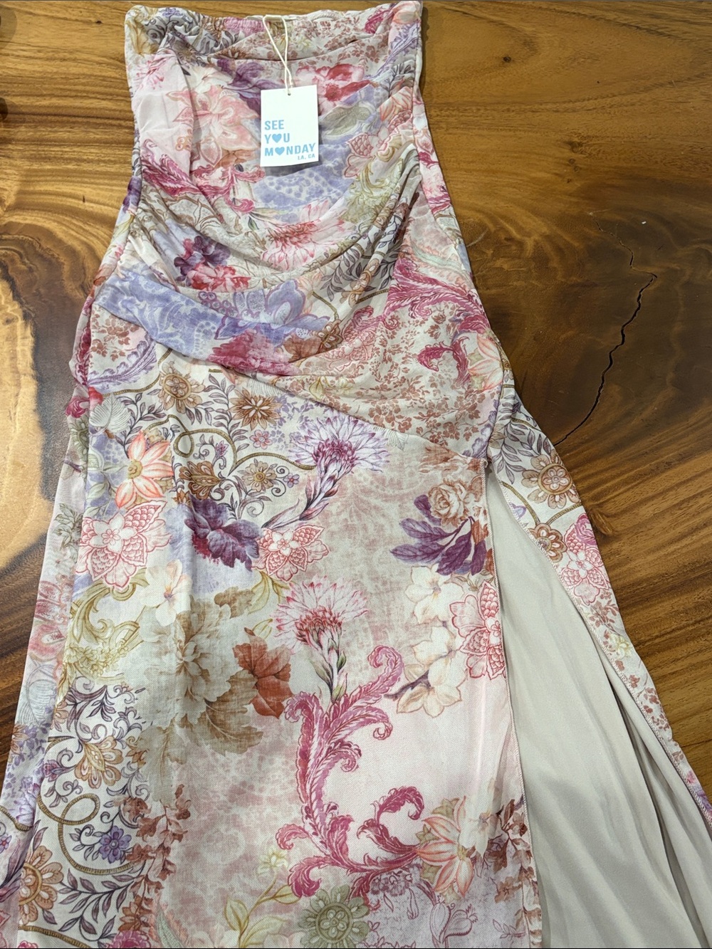 See You Monday Pink & Lavender Floral strapless Maxi Dress